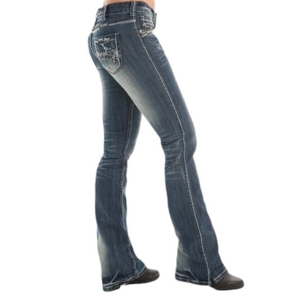 Cowgirl Tuff Denim - COWGIRL TUFF Studded Barbed Wire bootcut western jeans sz 35x33L